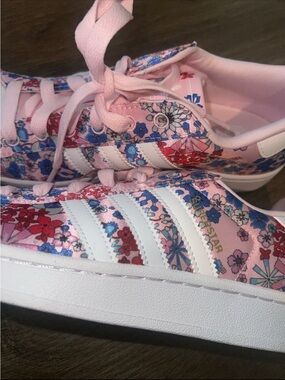 adidas Pink Floral Platform Sneakers with White Stripes